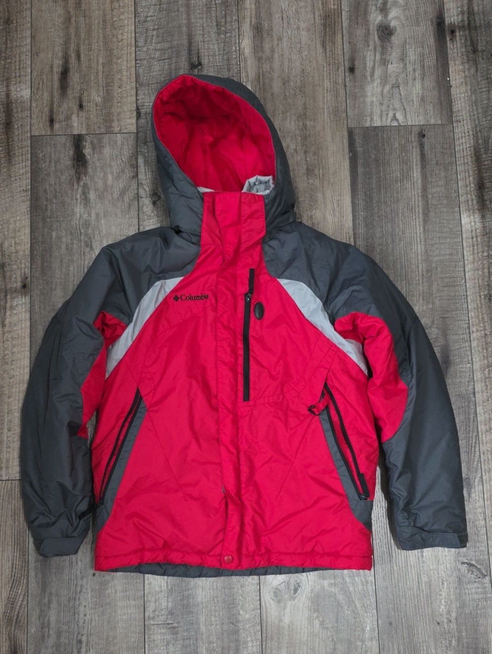 Columbia Kids Red and Gray Hooded Insulated Puffer Jacket